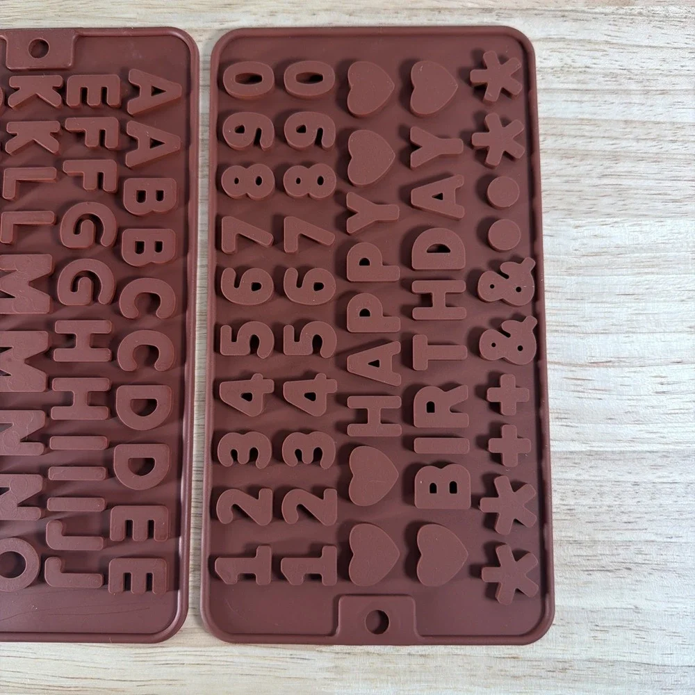 Silicone Letter Mold Number Chocolate Molds with Happy Birthday Cake Decor 2 Pcs